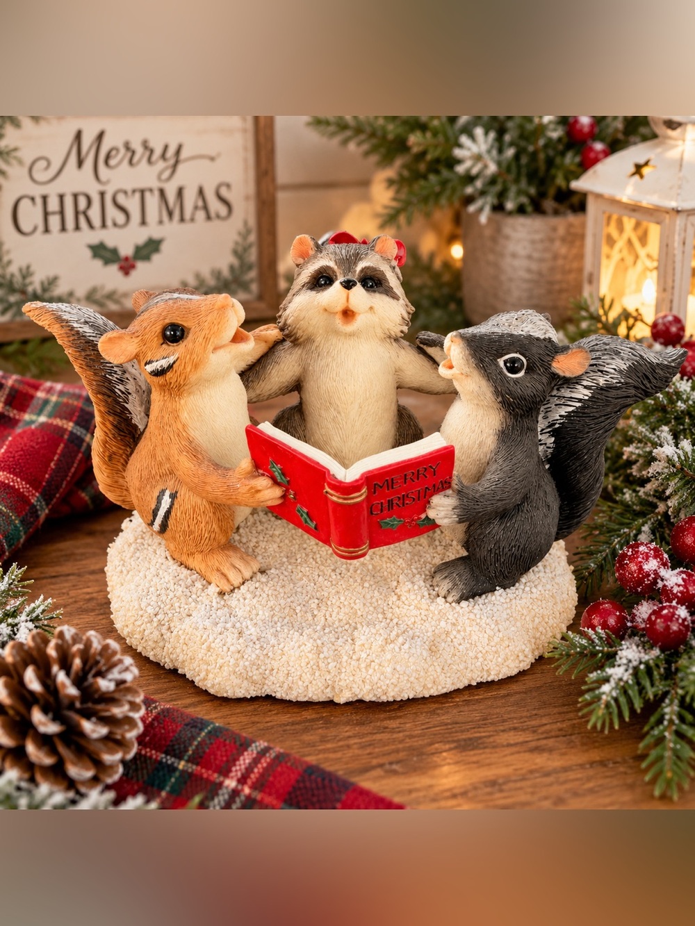 Holiday Woodland Singers Figurine in Red and Natural Tones